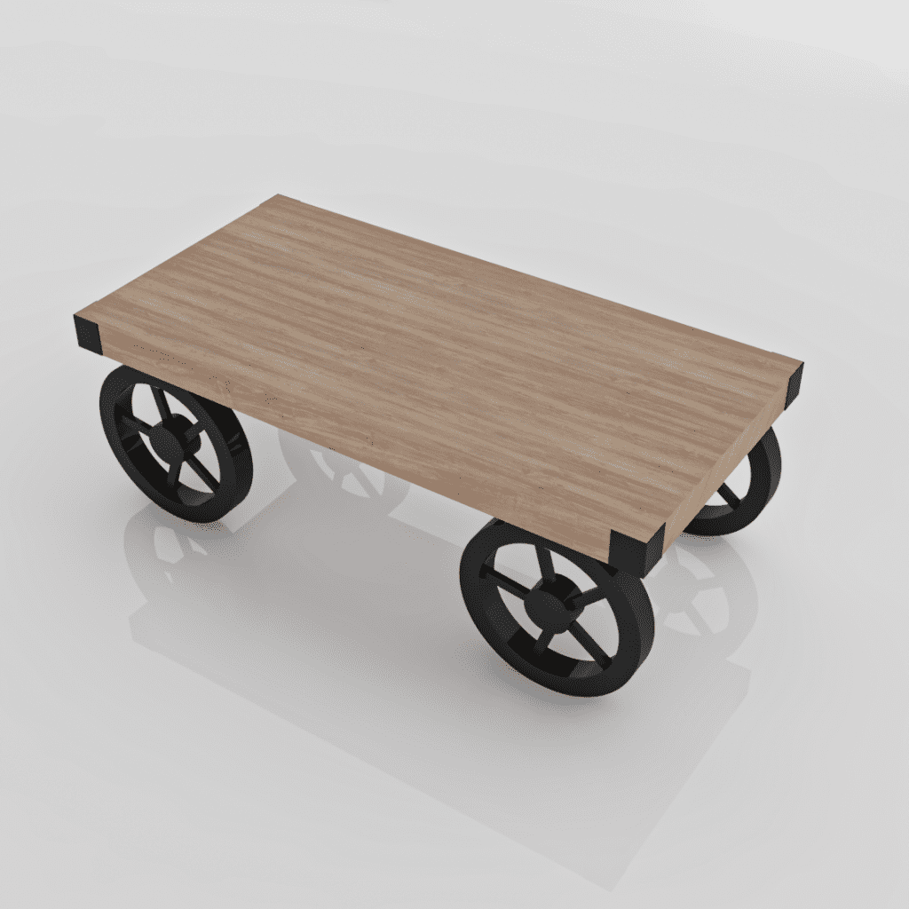 table basse a roulettes, au style industriel