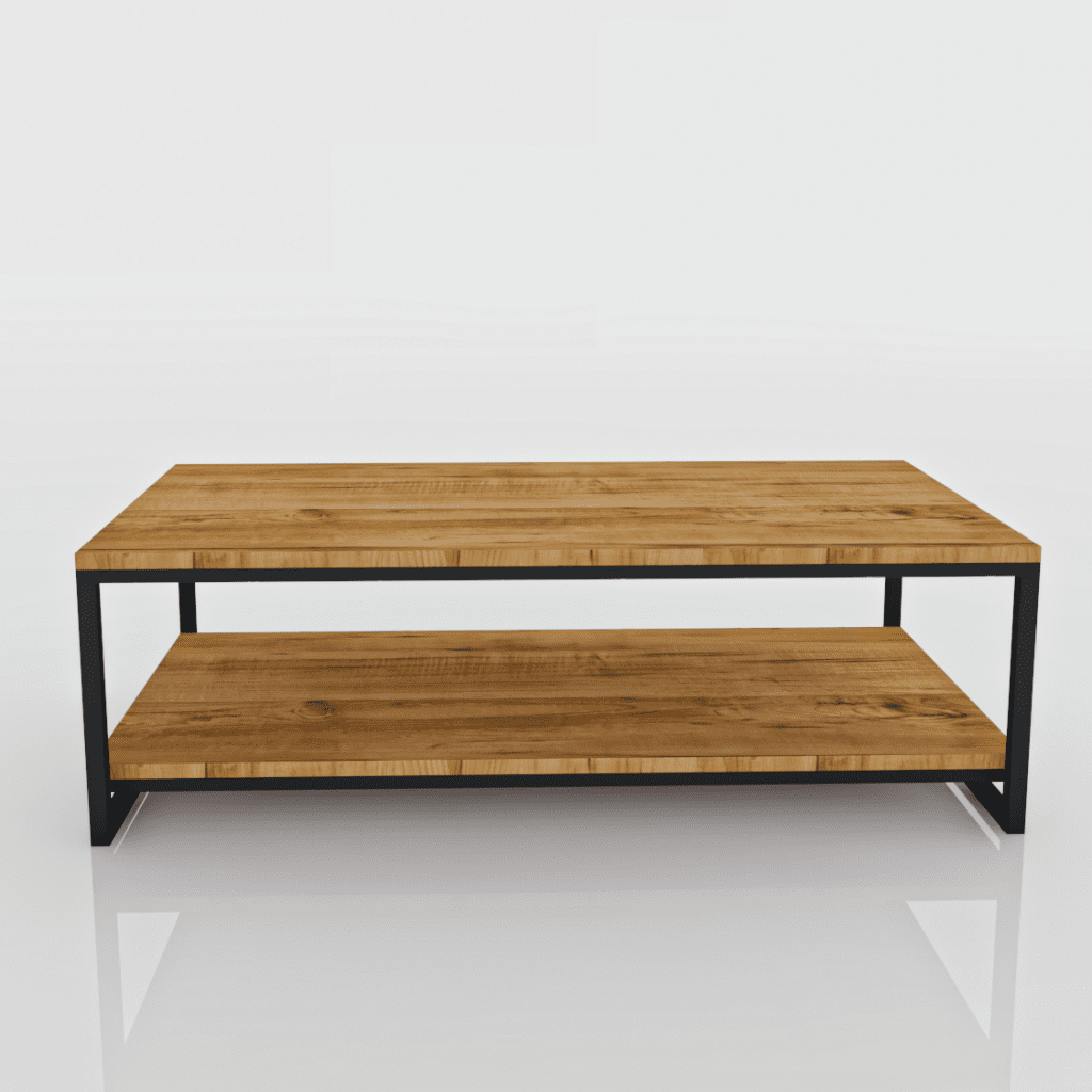 table basse en bois massif et en métal